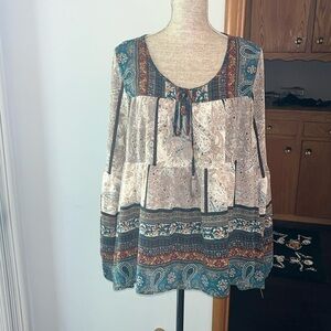 Knox Rose Boho Multicolor Paisley Peasant Blouse - Size 1X